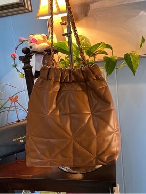 A New Day Quilted Drawstring Shoulder Bag in Brown